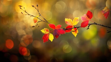 Wall Mural - Colorful Autumn Leaves With Bokeh Background in Soft Light