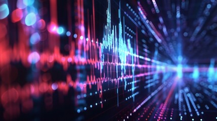 Poster - A colorful, abstract image of a wave of sound with red, blue, and purple lines