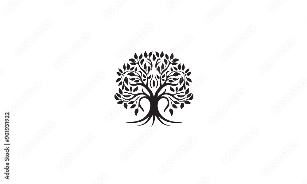 Root Leaf Family Tree of Life logo design black simple flat icon on ...