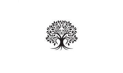 Root Leaf Family Tree of Life logo design black simple flat icon on white background