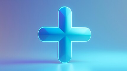 Aufkleber - Blue plus sign on gradient background, 3D rendering. Futuristic technology and digital concept