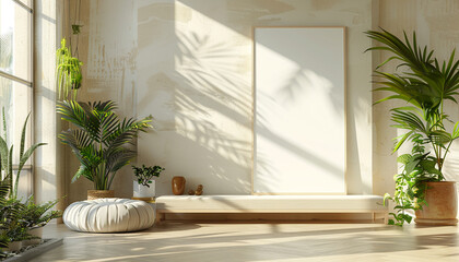 Wall Mural - Modern meditation room open shelving with empty frame