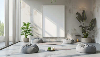 Wall Mural - Modern meditation room simple elegance with empty frame