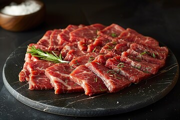 Wall Mural - A plate of meat with rosemary on it