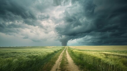 Poster - A stormy sky with a tornado in the distance