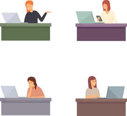 Poster - Four illustrations of individuals focused on work at their desks, using laptops