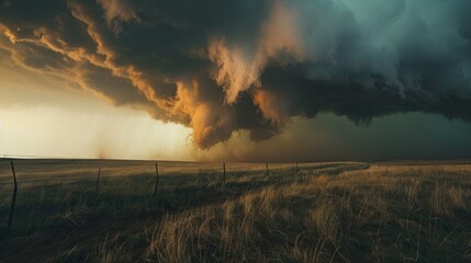 Poster - A storm is brewing in the distance, with dark clouds looming over a dry