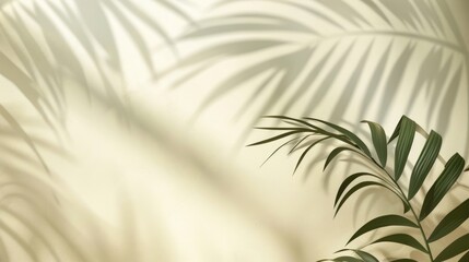 Wall Mural - minimalistic summer background with blurred sunlight shadow of palm leaves on neutral beige backdrop