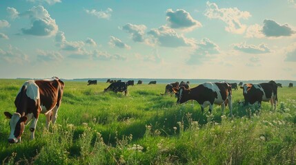Poster - A herd of cows grazing in a field