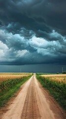 Poster - A road with a stormy sky in the background