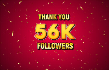 Poster - Golden 56K isolated on red background with golden confetti, Thank you followers peoples, 56K online social group,57K
