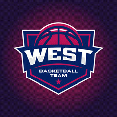 Wall Mural - Basketball logo, emblem, designs with ball. West team badge vector illustration