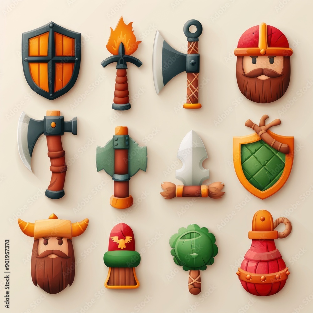 Medieval Instruments Cartoon Cartoon Set Of Medieval Weapons And Armor Icons, Perfect For Children’S ...
