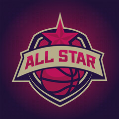 Wall Mural - Basketball logo, emblem, designs with ball. All Star badge vector illustration