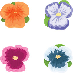 Poster - Vibrant and colorful vector flowers collection with petals and leaves, perfect for floral design, botanical artwork, and decorative graphic elements in spring and summer