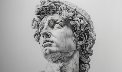 Hyper-realistic drawing of a classic Greek sculpture, capturing the intricate details and lifelike appearance of ancient art