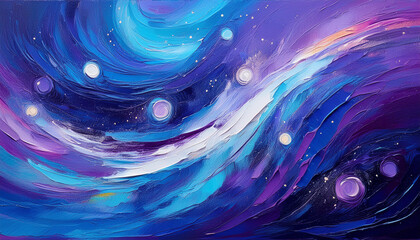 Wall Mural - Textured abstract oil painting of cosmic scene, swirling brush strokes. Hand drawn art.