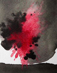 Poster - Dynamic Abstract Watercolor. Bold Red and Black Ink Splatters on Textured White Canvas. Vertical Banner Wallpaper Background With Copy Space