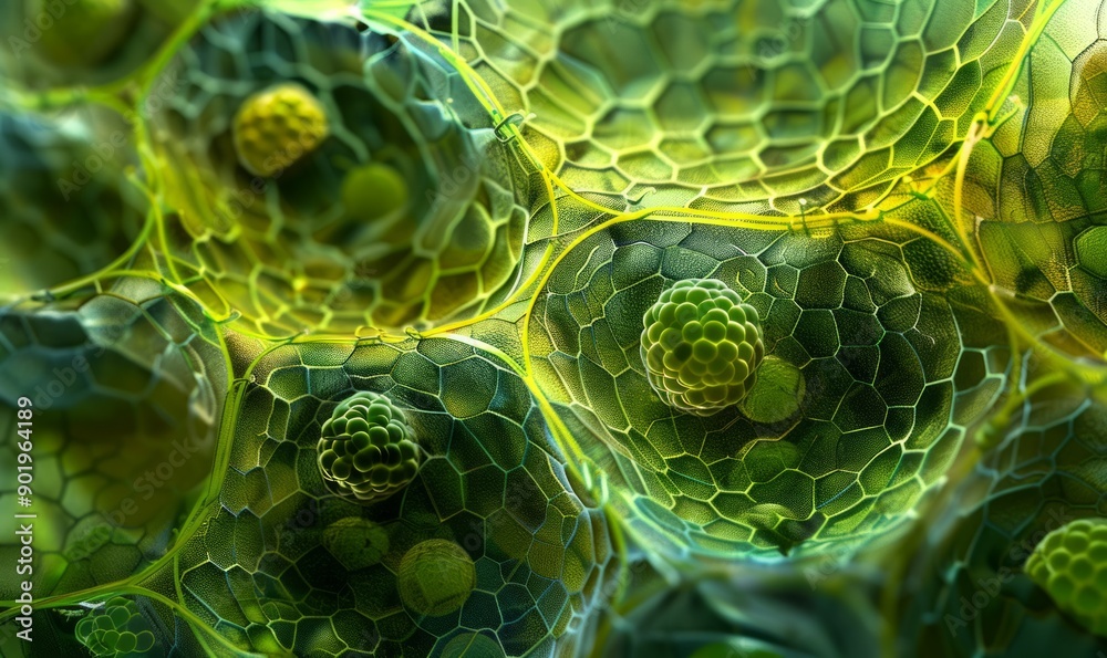 Microscopic view of plant cells, highlighting the cell walls and ...
