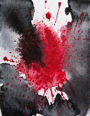 Poster - Dynamic Abstract Watercolor. Bold Red and Black Ink Splatters on Textured White Canvas. Vertical Banner Wallpaper Background With Copy Space