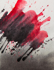Poster - Dynamic Abstract Watercolor. Bold Red and Black Ink Splatters on Textured White Canvas. Vertical Banner Wallpaper Background With Copy Space