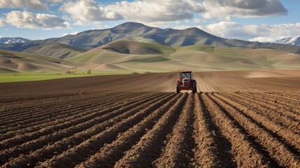 Poster - A tractor is driving through a field of dirt