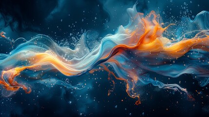 Poster - colorful abstract fluid art creation with swirls and bubbles in deep blue background