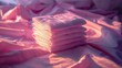 © Maria Vitkovska - Stack of menstrual pads resting on pink fabric