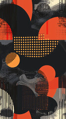 Poster - Modern geometric shapes and grunge textures in an abstract seamless pattern, perfect for backgrounds and creative projects, featuring halftone effects