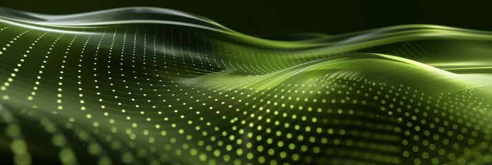 Poster - The abstract green wave with dots symbolizes digital data flow and futuristic design in a visually dynamic way
