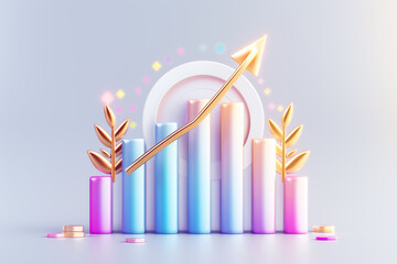 Poster - Stylized Bar Graph with a Growth Arrow and Decorative Leaves A Contemporary Financial Visualization for Engaging Insights
