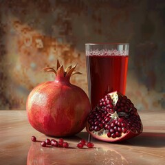 Wall Mural - Juice from a pomegranate and a pomegranate cut in half