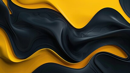 Poster - Abstract Dark Pastel Background Featuring Black and Yellow Waves in Fluid Pattern Arrangement