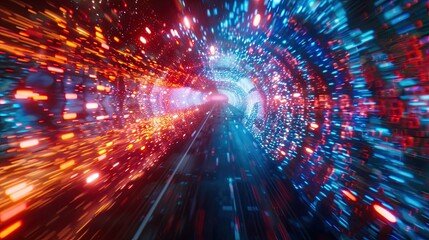 Poster - Vibrant Abstract Tunnel Illuminated by Dynamic Red and Blue Neon Lights at Night