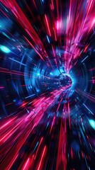 Poster - Vibrant Tunnel of Dynamic Neon Lights With Abstract Red and Blue Effects