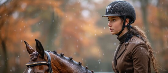 Wall Mural - Equestrian Rider in a Snowy Autumn Landscape