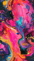 Aufkleber - Vibrant abstract painting background with acrylic paints creating colorful swirls and bubbles