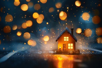 Wall Mural - Digital house with festive lights representing smart home technology and holiday season