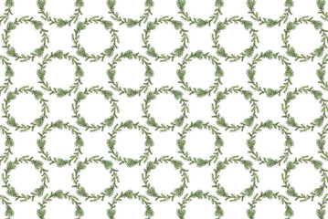 Wall Mural - christmas background. wreath of coniferous tree branches isolated on white background. pattern for w