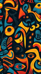 Aufkleber - Abstract shapes and forms with bold and contrasting colors arranged in a seamless pattern