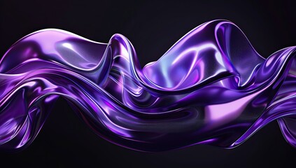 Poster - purple liquid metal in the style of fluid organic shapes on black background, wavy lines and curves, fluid forms, glossy surfaces Generative AI