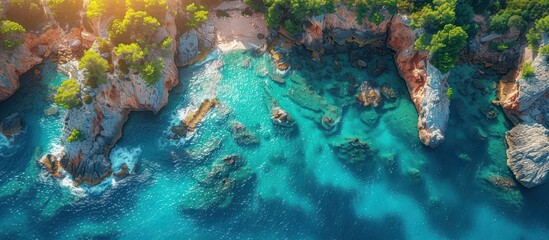 Wall Mural - Aerial View of a Secluded Cove with Turquoise Waters