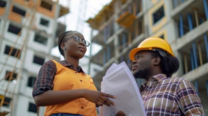 Aufkleber - Two construction workers are standing in front of a building
