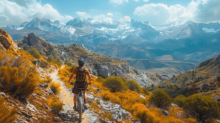 Solo Hispanic man on a mountain bike trail in the Sierra Nevada USA