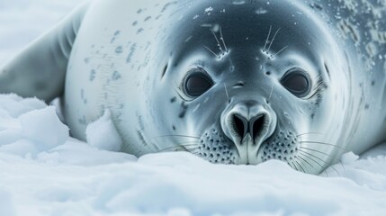 Poster - A seal is laying on the snow with its eyes closed