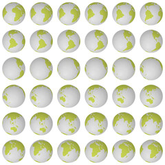 Poster - Collection of planet globes. Tilted sphere view. Rotation step 10 degrees. Solid color style. World map with graticule lines on bright background. Awesome vector illustration.