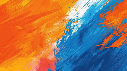 Aufkleber - Vivid Abstract Artwork With Electric Blue and Sunny Orange Brush Strokes Displaying Dynamic Energy and Movement