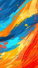 Poster - Vibrant Abstract Art Creation Featuring Bold Electric Blue and Sunny Orange Strokes