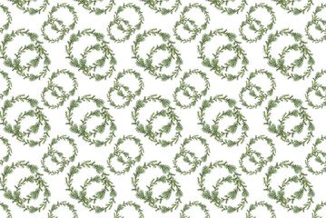 Wall Mural - christmas background. wreath of coniferous tree branches isolated on white background. pattern for w
