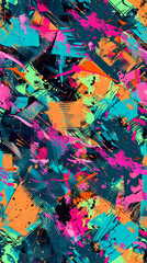 Poster - Dynamic composition bursting with vibrant colors and expressive brushstrokes in an abstract seamless pattern